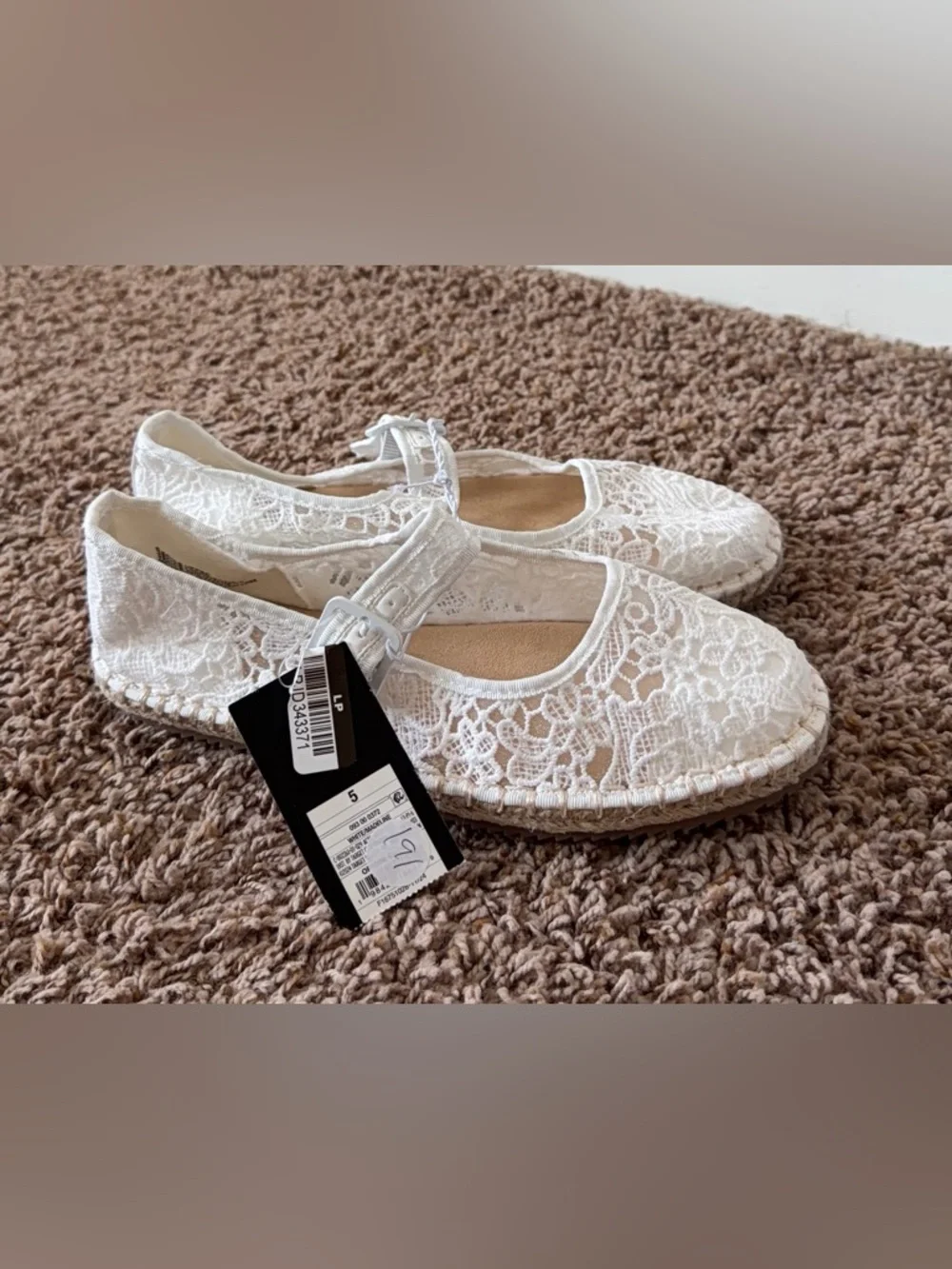Art Class White Lace Mary Jane Espadrille Youth 5  Flats Coquette - Picture 4 of 7